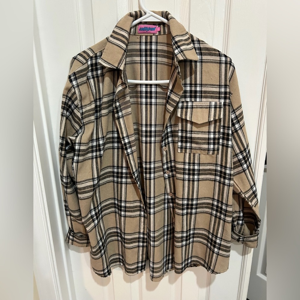 Edikted Beige Plaid Shirt XS/S